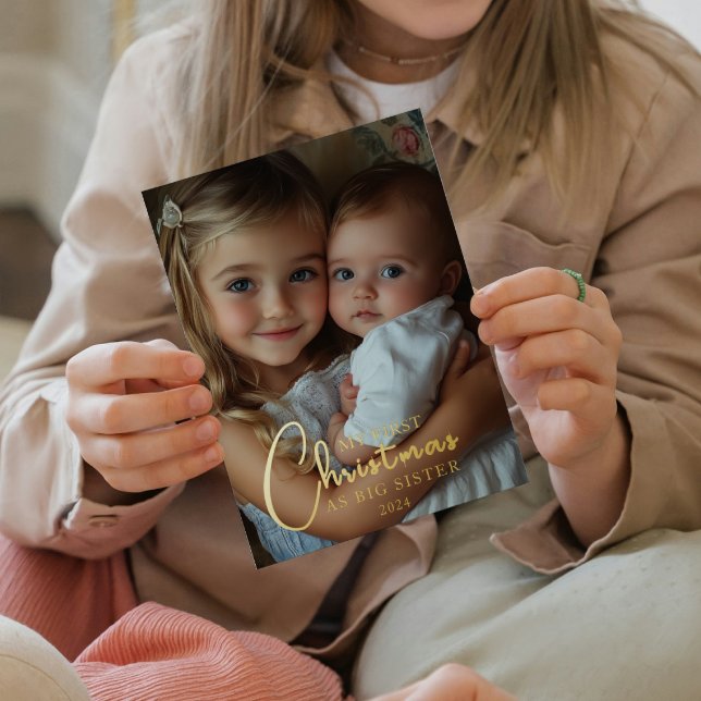 Tarjeta Festiva Con Relieve Metalizado Primera Navidad como gran foto de hermana (Subido por el creador)