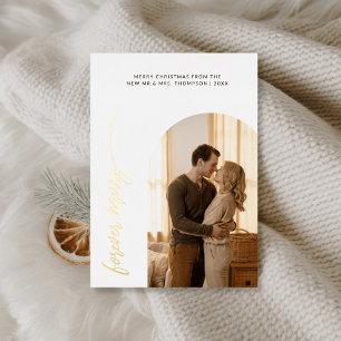 Tarjeta Festiva Con Relieve Metalizado Primera Navidad Forever Merry Arch Photo Gold