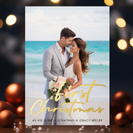 Tarjeta Festiva Con Relieve Metalizado Primera tipografía de secuencia de comandos minima