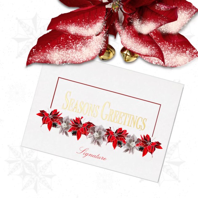 Tarjeta Festiva Con Relieve Metalizado Profesional de la Poinsettias Roja y Blanca (Subido por el creador)