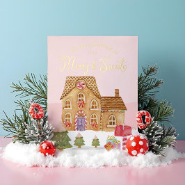 Tarjeta Festiva Con Relieve Metalizado Pueblo de Jengibre de Acuarela Alegre y Dulce Cara