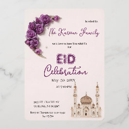 Tarjeta Festiva Con Relieve Metalizado Purple Elegant Eid Celebration  Party Invitation