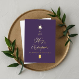 Tarjeta Festiva Con Relieve Metalizado Purple Gold Calligraphy Christmas Card