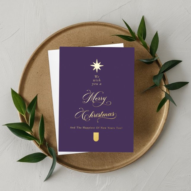 Tarjeta Festiva Con Relieve Metalizado Purple Gold Calligraphy Christmas Card (Subido por el creador)