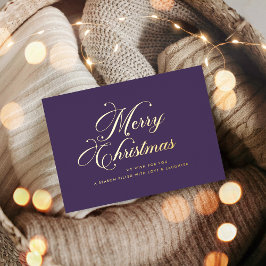 Tarjeta Festiva Con Relieve Metalizado Purple Gold Merry Christmas Foil Card