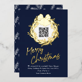 Tarjeta Festiva Con Relieve Metalizado QR código empresa negocio Merry Christmas Relieve 