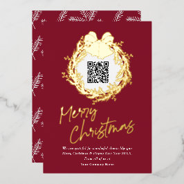 Tarjeta Festiva Con Relieve Metalizado QR código empresa negocio Merry Christmas Relieve 