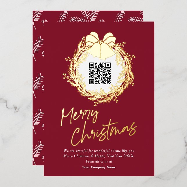 Tarjeta Festiva Con Relieve Metalizado QR código empresa negocio Merry Christmas Relieve  (Anverso/Reverso)