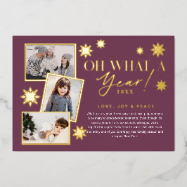 Tarjeta Festiva Con Relieve Metalizado ¡Qué año! Año de revisión de la foto de oro y ciru