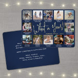 Tarjeta Festiva Con Relieve Metalizado ¡Qué año! Collage de fotos y leyendas azul marino<br><div class="desc">¡Qué año para recordar! Envía elegantes saludos alegres y comparte 12 de tus fotos favoritas con una tarjeta de vacaciones de Relieve metalizado azul marino y oro de personalizado 5x7. El texto de esta plantilla es sencillo de personalizar para incluir cualquier texto como Feliz Navidad, Felices Fiestas, Saludos de Temporadas,...</div>
