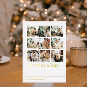 Tarjeta Festiva Con Relieve Metalizado Qué Diversión Foto Collage Felices Fiestas