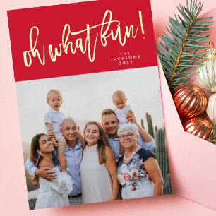 Tarjeta Festiva Con Relieve Metalizado ¡Qué divertido GOLD Prensado Navidad Foto Roja