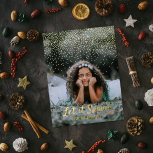 Tarjeta Festiva Con Relieve Metalizado ¡Que La Nieve! Navidades de fotografía modernos Re