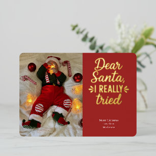 Tarjeta Festiva Con Relieve Metalizado Querido Santa Realmente Lo Intenté Navidad