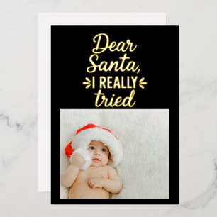 Tarjeta Festiva Con Relieve Metalizado Querido Santa Realmente Traté Navidad