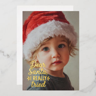 Tarjeta Festiva Con Relieve Metalizado Querido Santa Realmente Traté Navidad