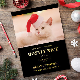 Tarjeta Festiva Con Relieve Metalizado Queridos Navidades de fotos de gatos de Santa Cute