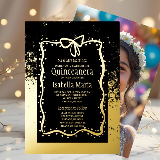 Tarjeta Festiva Con Relieve Metalizado Quinceañera de color negro y Relieve metalizado do (Subido por el creador)