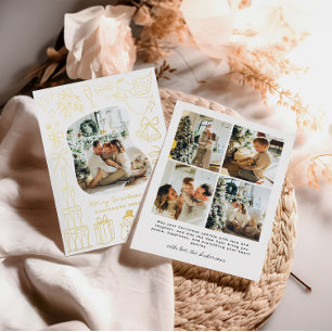 Tarjeta Festiva Con Relieve Metalizado Quirky Navidades 5 Doodle dibujado a mano