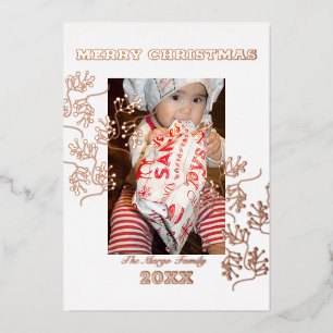 Tarjeta Festiva Con Relieve Metalizado Rama de cerezo Merry Christmas Foto Prensada