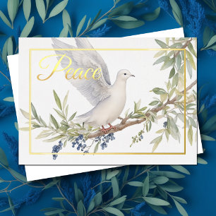 Tarjeta Festiva Con Relieve Metalizado Rama de Olive de Holiday Peace Dove