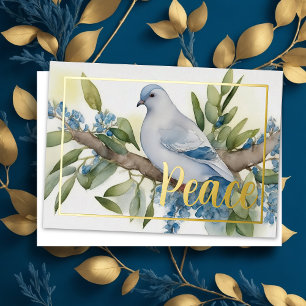 Tarjeta Festiva Con Relieve Metalizado Rama de Olive de Holiday Peace Dove