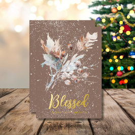Tarjeta Festiva Con Relieve Metalizado Ramas y bayas elegantes de invierno con diseño ben
