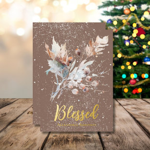 Tarjeta Festiva Con Relieve Metalizado Ramas y bayas elegantes de invierno con diseño ben