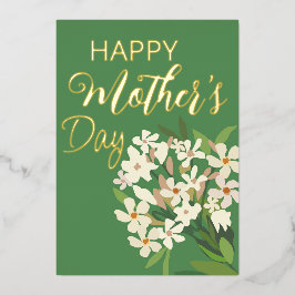 Tarjeta Festiva Con Relieve Metalizado Ramo floral blanco / Día de la Madre