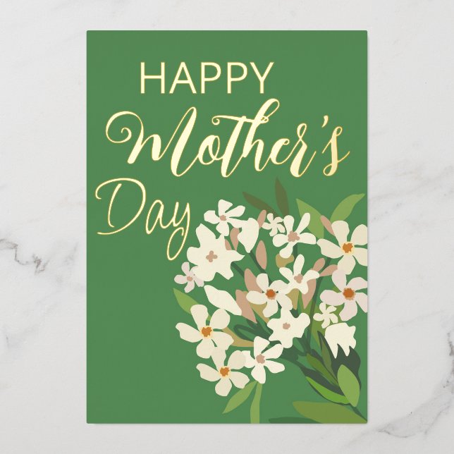 Tarjeta Festiva Con Relieve Metalizado Ramo floral blanco / Día de la Madre (Anverso)