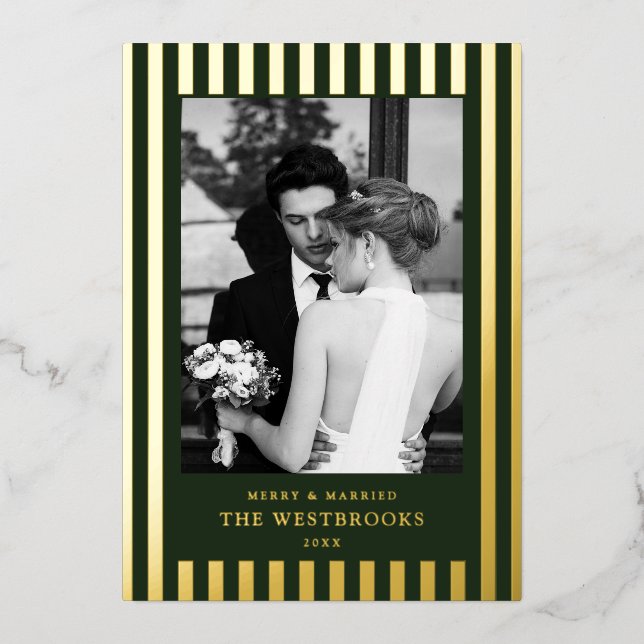 Tarjeta Festiva Con Relieve Metalizado Rayas de hoja perenne (Anverso)