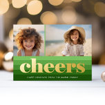 Tarjeta Festiva Con Relieve Metalizado Rayas Retro - Saludos Verdes 2 Vibe de la Viñeta F<br><div class="desc">Delante - Tonos de verde oliva y Navidades Verde en un patrón de rayas retro. Un estilo retro moderno para una tarjeta de fotos de vacaciones con un diseño diverso y diverso con la palabra "vítores" en Relieve metalizado. Añade 2 fotos y firma familiar a este divertido y vibrante diseño....</div>