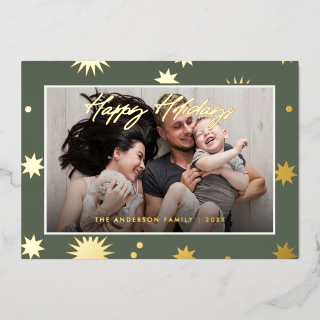 Tarjeta Festiva Con Relieve Metalizado *REAL FOIL* Happy Holidays Photo (Anverso)