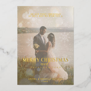 Tarjeta Festiva Con Relieve Metalizado Real Golden Custom Photo Fancy Snowflake