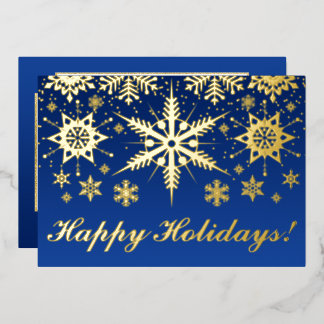 Tarjeta Festiva Con Relieve Metalizado REAL Hoja de Oro Felices Fiestas con Copos de Niev