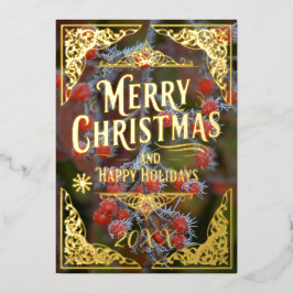 Tarjeta Festiva Con Relieve Metalizado Red Berries Feliz Navidad Feliz Año