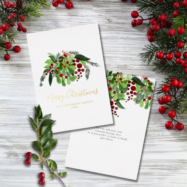 Tarjeta Festiva Con Relieve Metalizado Red Berries Greenery Business Christmas Gold (Subido por el creador)