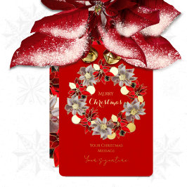 Tarjeta Festiva Con Relieve Metalizado Red & Gold Christmas Poinsettia Wreath Foil Holida