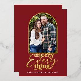 Tarjeta Festiva Con Relieve Metalizado Red Merry Everything Arch Navidad Foto