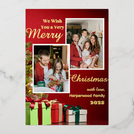 Tarjeta Festiva Con Relieve Metalizado Red Moderna Elegante Familia Feliz Fotos de Navida