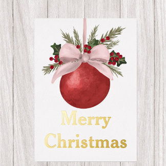Tarjeta Festiva Con Relieve Metalizado Red Ornament Christmas 