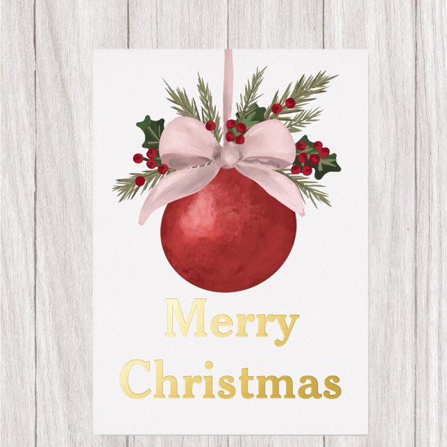 Tarjeta Festiva Con Relieve Metalizado Red Ornament Christmas  (Subido por el creador)