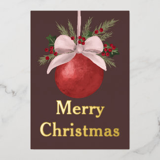 Tarjeta Festiva Con Relieve Metalizado Red Ornament Christmas 
