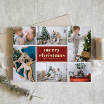Tarjeta Festiva Con Relieve Metalizado Red Retro Merry Christmas Collage de fotos<br><div class="desc">Feliz Navidad! Envíe sus saludos de vacaciones a la familia y amigos con esta tarjeta de Navidades de personalizable. Presenta tipografía retro y una plantilla de collage de fotos. Personalice esta tarjeta de Navidades de collage de fotos agregando sus detalles. Esta tarjeta de Navidades de Relieve metalizado dorado está disponible...</div>