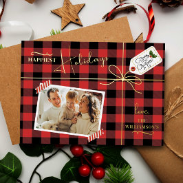Tarjeta Festiva Con Relieve Metalizado Regalo De Navidad Envuelto Con Fotos Real