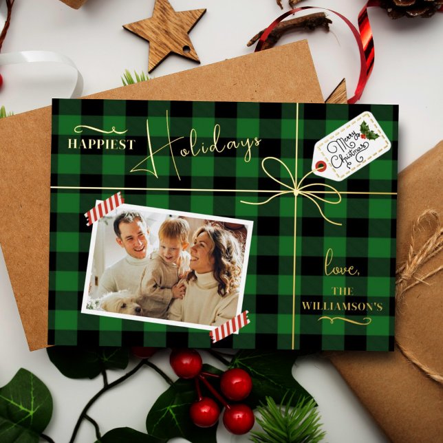 Tarjeta Festiva Con Relieve Metalizado Regalo De Navidad Envuelto Con Fotos Real (Subido por el creador)