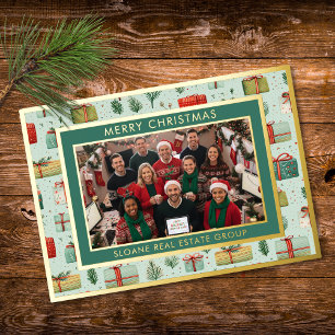 Tarjeta Festiva Con Relieve Metalizado Regalos Caprichosos Rojo Verde Feliz Navidad Foto