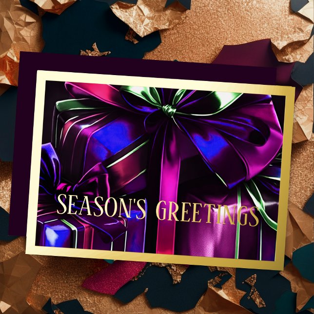 Tarjeta Festiva Con Relieve Metalizado Regalos de Navidades Blue Purple Pink Gold (Subido por el creador)