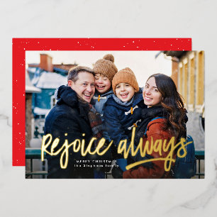Tarjeta Festiva Con Relieve Metalizado Regocijarse siempre con los Navidades de fotos de 