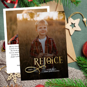 Tarjeta Festiva Con Relieve Metalizado Regocíjate Foto Religiosa Cristiana Feliz Navidad 